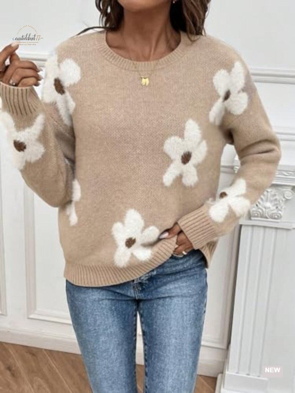 SHENHE Floral Crewneck Long Sleeve Drop Shoulder Sweater Pullover Women's Top - Picture 5 of 6